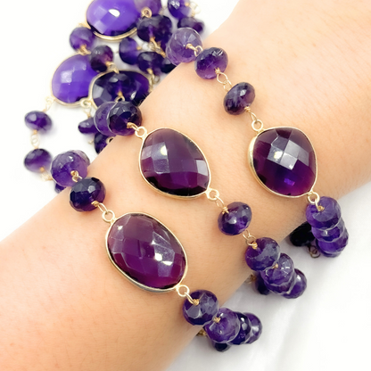 Amethyst Gold Plated 925 Sterling Silver Bezel Wire Chain