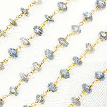 Coated Labradorite Gold Plated Wire Chain.