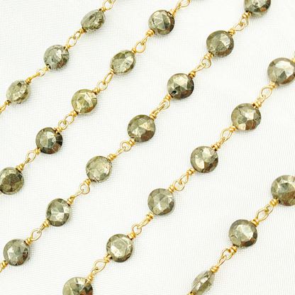 Pyrite Small Coin Shape Gold Plated Wire Chain. PYR49