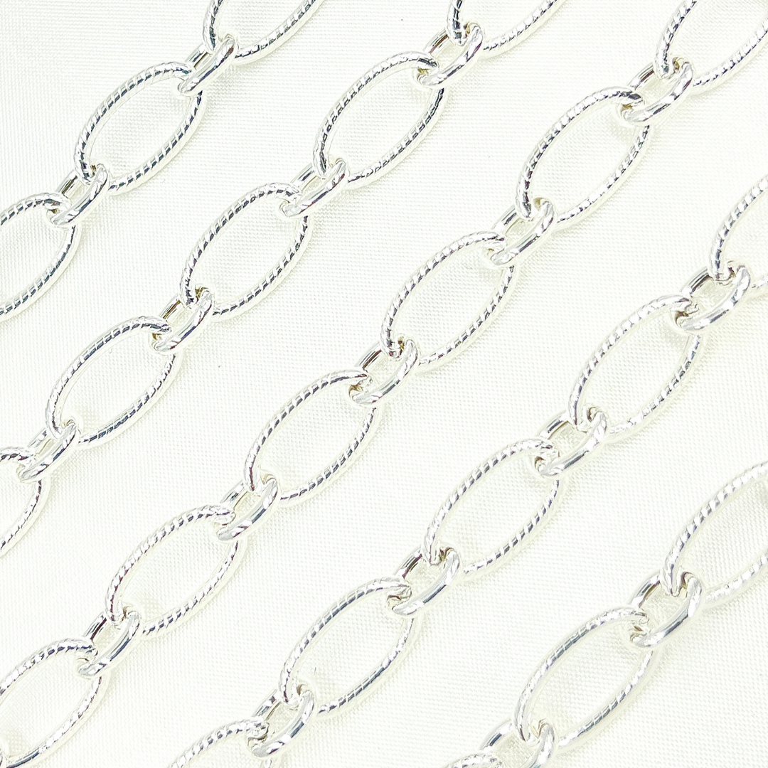 925 Sterling Silver Textured & Smooth Oval Links Chain. V52SS