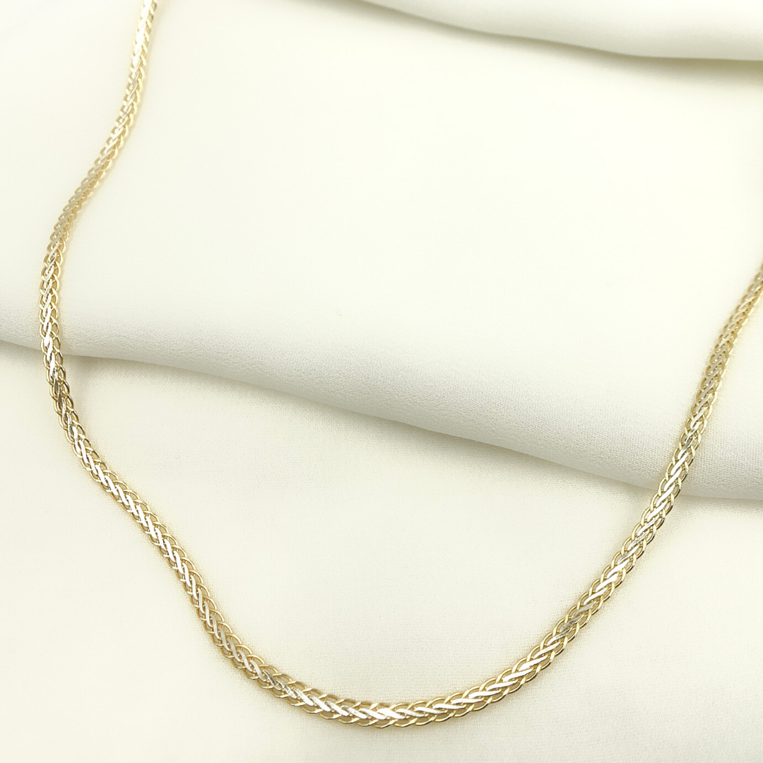 0502213SG. Sterling Silver and Gold Plated Flat Wheat Necklace