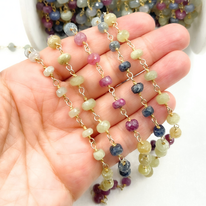 Multi Sapphire Ombre Gold Plated Wire Chain.