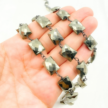 Steel Pyrite Rectangular Shape Oxidized Wire Chain. PYR38