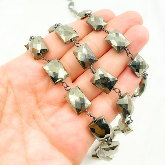 Steel Pyrite Rectangular Shape Oxidized Wire Chain. PYR38