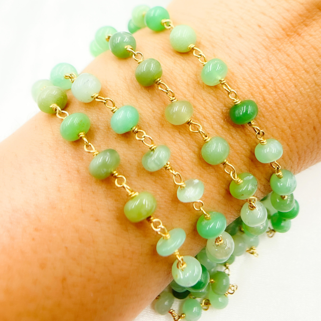 Chrysoprase Smooth Gold Plated Wire Chain