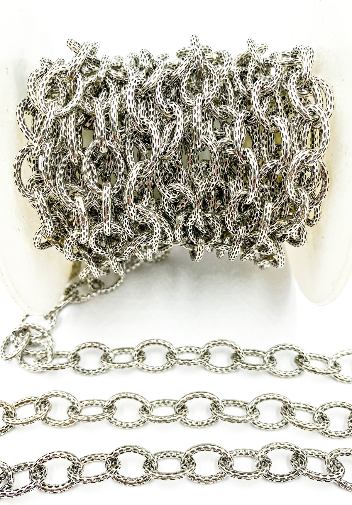 1OX. Oxidized 925 Sterling Silver  Hammered Oval Link Chain