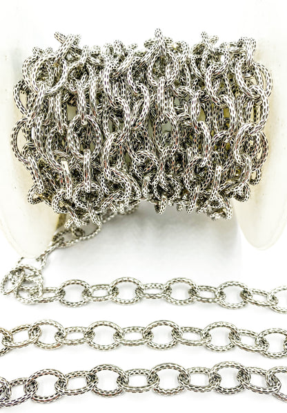 1OX. Oxidized 925 Sterling Silver  Hammered Oval Link Chain
