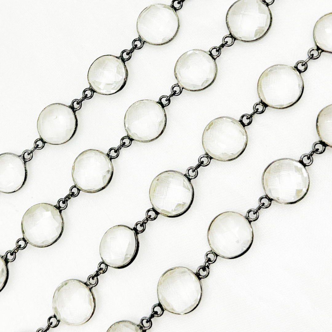 Crystal Round Shape Bezel Oxidized Wire Chain. CR39