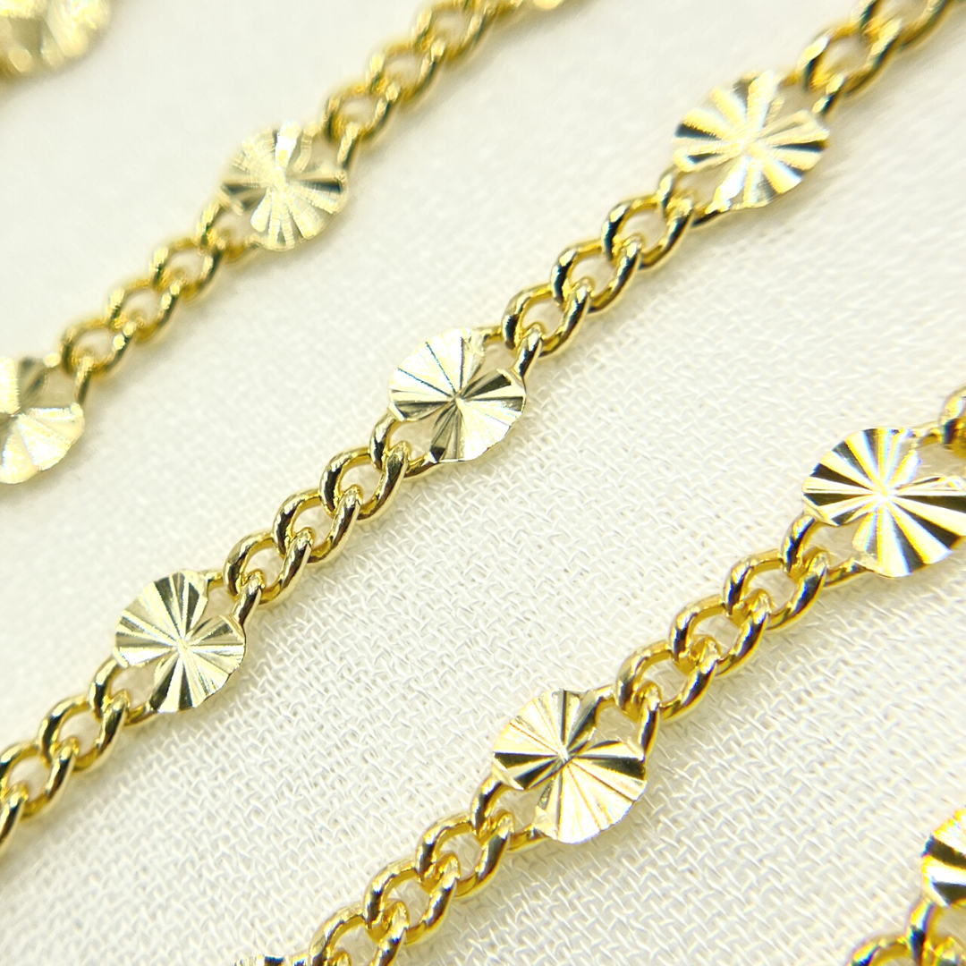 Gold Plated 925 Sterling Silver Curb and Marina Diamond Cut Link Chain. V162GP