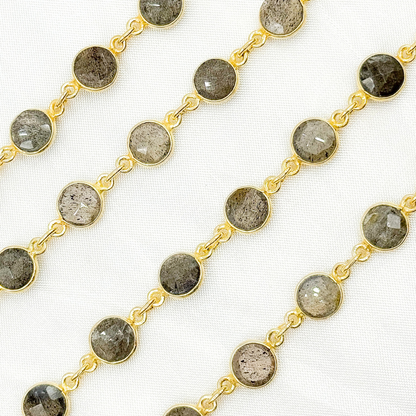 Labradorite Round Shape Bezel Gold Plated Wire Chain