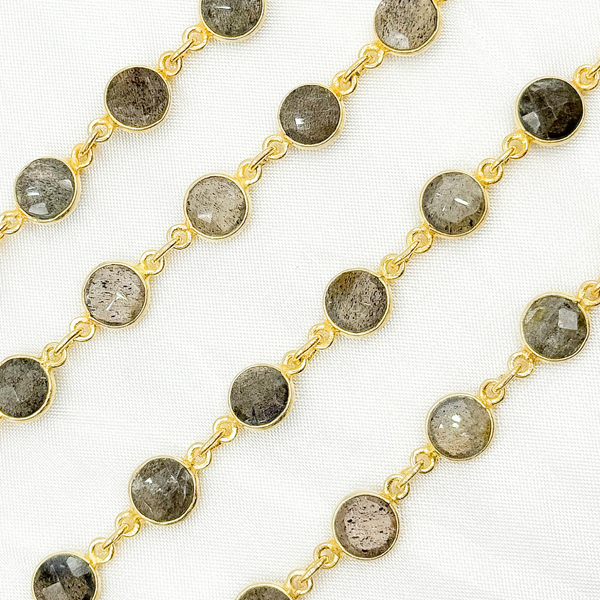 Labradorite Round Shape Bezel Gold Plated Wire Chain