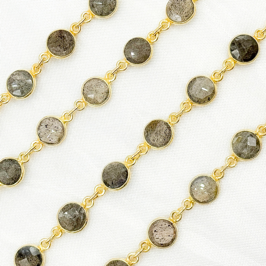 Labradorite Round Shape Bezel Gold Plated Wire Chain. LAB111