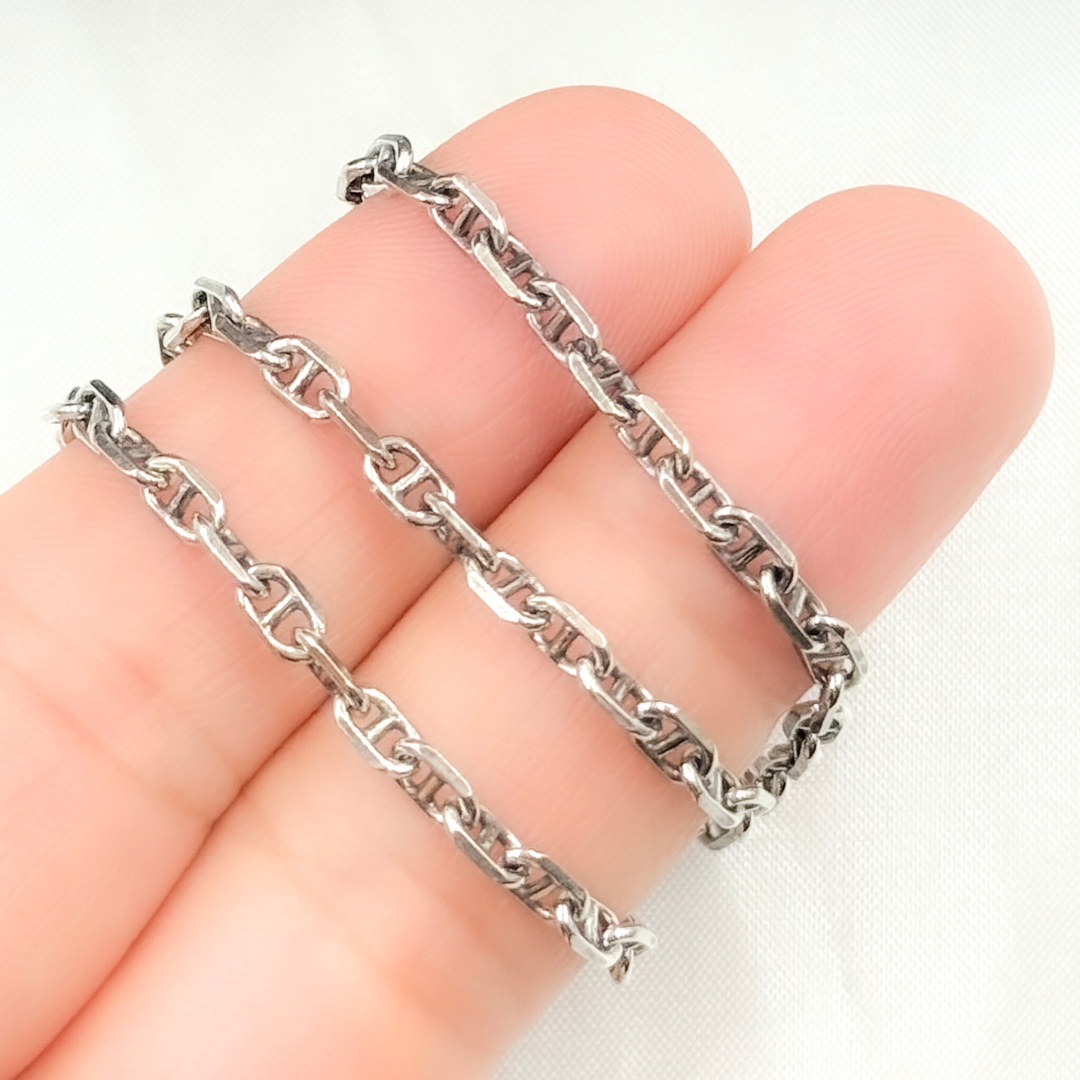 Oxidized 925 Sterling Silver Diamond Cut Marina Chain. Y9OX