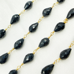 Load image into Gallery viewer, Black Spinel Tear Drop Shape Gold Plated Wire Chain. BSP43
