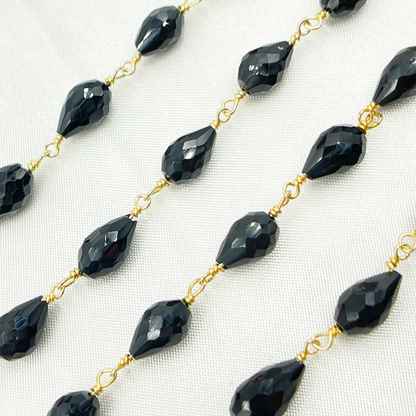 Black Spinel Tear Drop Shape Gold Plated Wire Chain