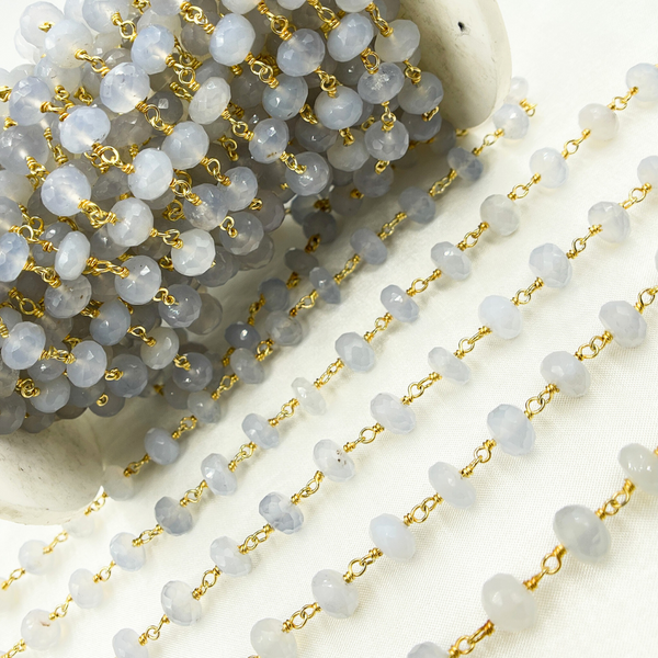 Natural Chalcedony Gold Plated Wire Chain