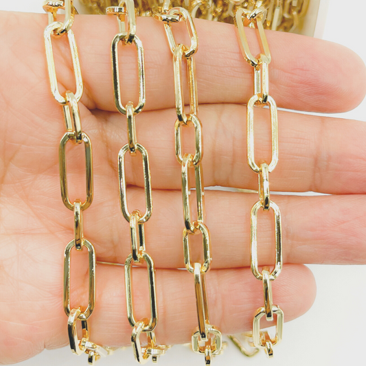 Gold Plated 925 Sterling Silver Flat Paper Clip Chain