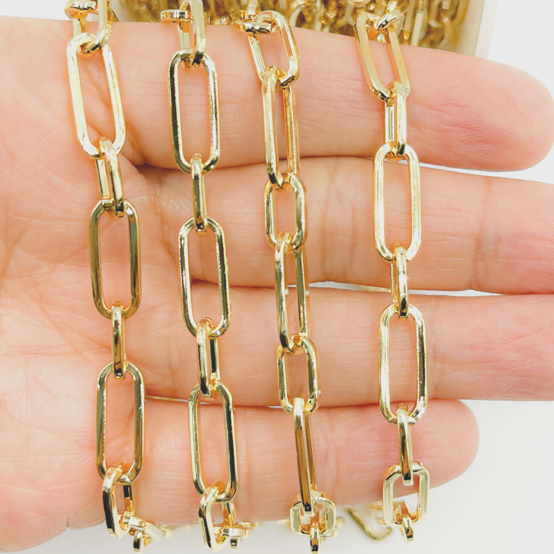 Gold Plated 925 Sterling Silver Flat Paper Clip Chain. V139GP