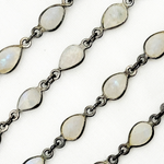 Load image into Gallery viewer, White Moonstone Pear Shape Bezel Oxidized Wire Chain. WMS40
