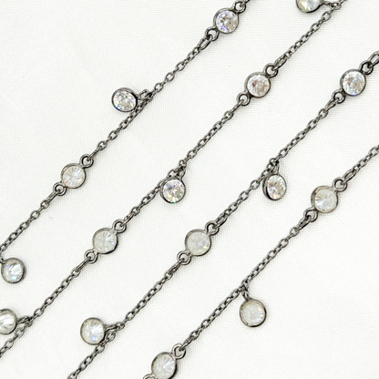 Cubic Zirconia Round Shape Dangle and connected Wire Chain