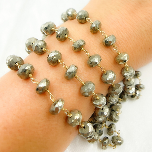 Pyrite Rondel Faceted Gold Plated Wire Chain