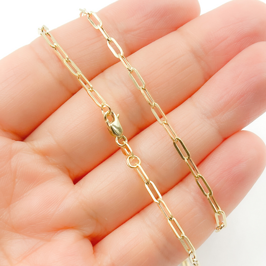 14K Solid Gold Flat Paperclip Necklace