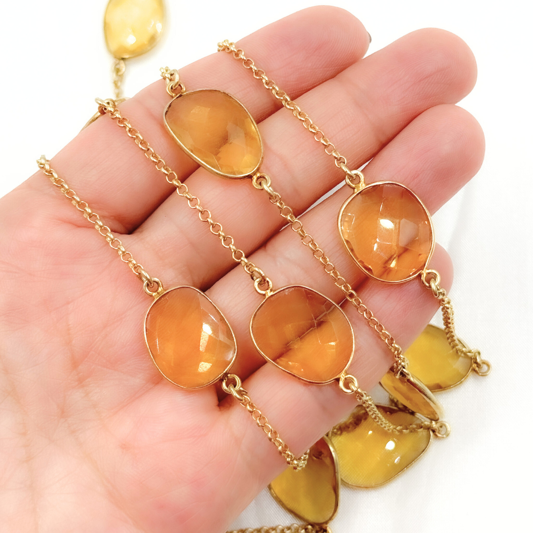 Hydro Quartz Citrine Organic Shape Bezel Gold Plated Connected Wire Chain