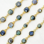 Load image into Gallery viewer, Coated Labradorite Mix Shape Bezel Gold Plated Wire Chain. CLB67
