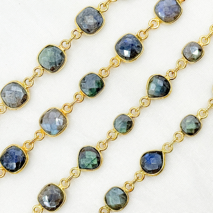 Coated Labradorite Mix Shape Bezel Gold Plated Wire Chain.
