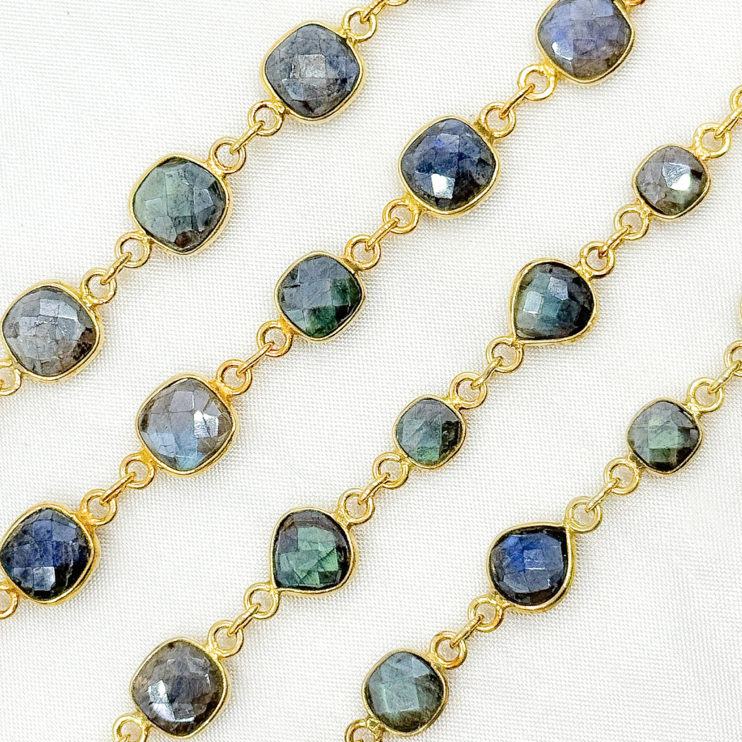 Coated Labradorite Mix Shape Bezel Gold Plated Wire Chain. CLB67