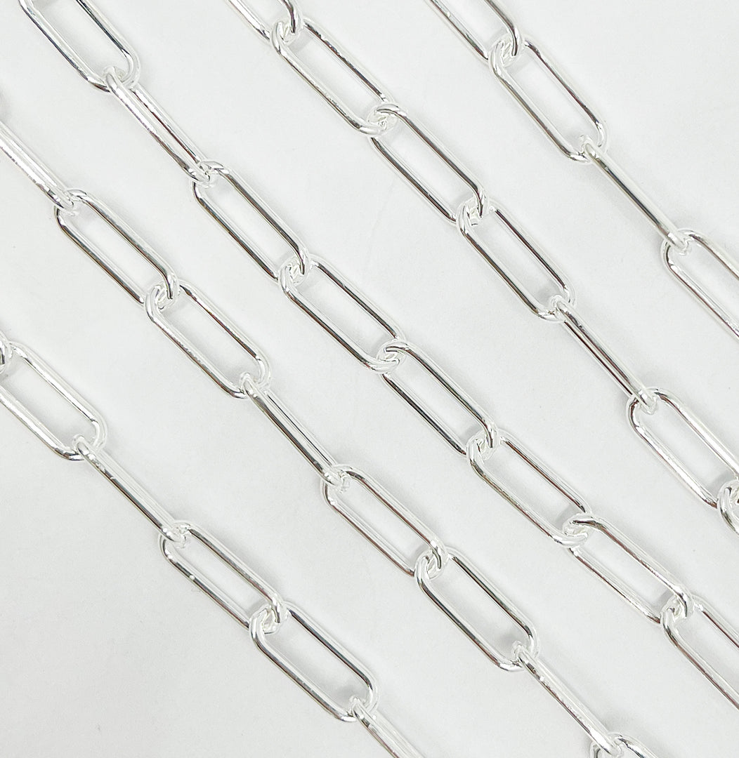 925 Sterling Silver Paperclip Chain Bulk Smooth Rectangle Link Chain. V7SS