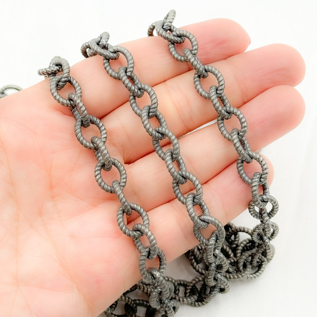 Oxidized 925 Sterling Silver Hammered Cable Chain. 217OX