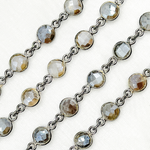 Load image into Gallery viewer, Coated Grey Moonstone Round Shape Bezel Oxidized Wire Chain. CMS103
