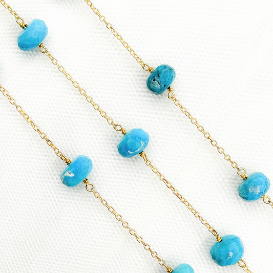 Turquoise Gold Plated Connected Wire Chain.