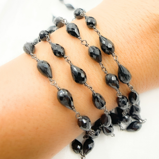 Black Spinel Pear Shape Oxidized Wire Chain