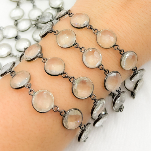 Crystal Round Shape Bezel Oxidized Wire Chain