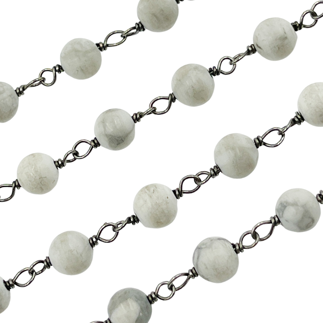 Howlite Gemstone Round Shape Oxidized Wire Chain. HO4