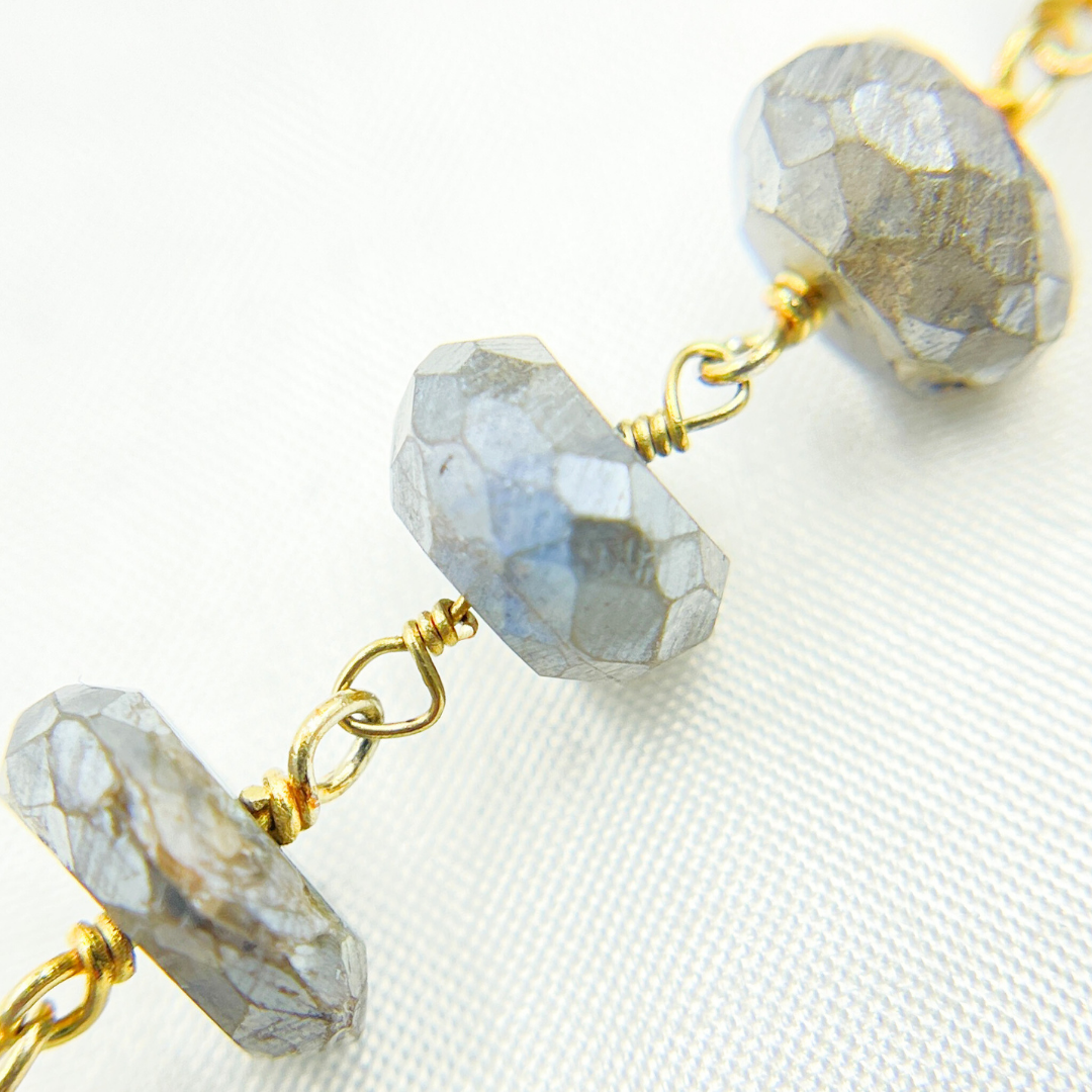 Coated Labradorite Faceted Rondel Gold Plated Wire Chain.