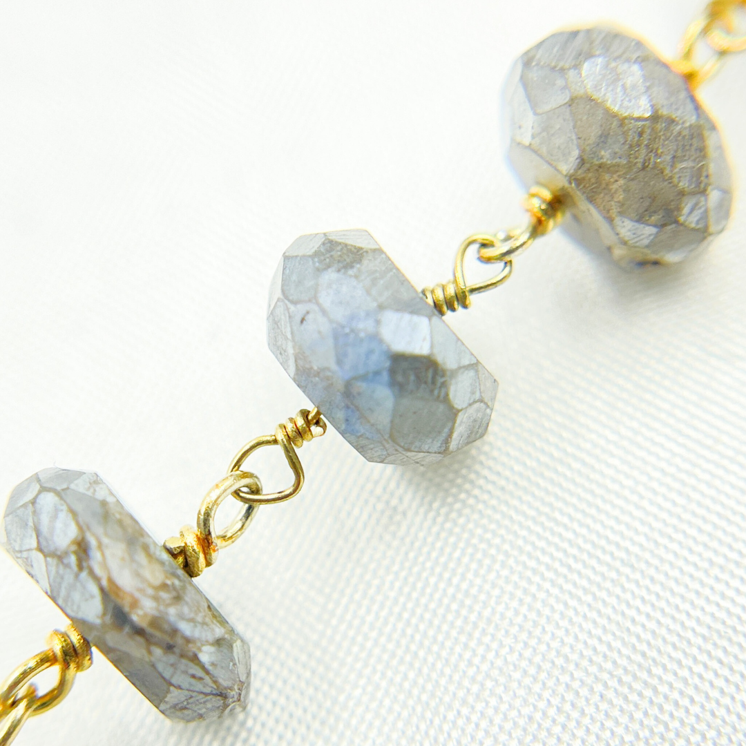 Coated Labradorite Faceted Rondel Gold Plated Wire Chain. CLB38