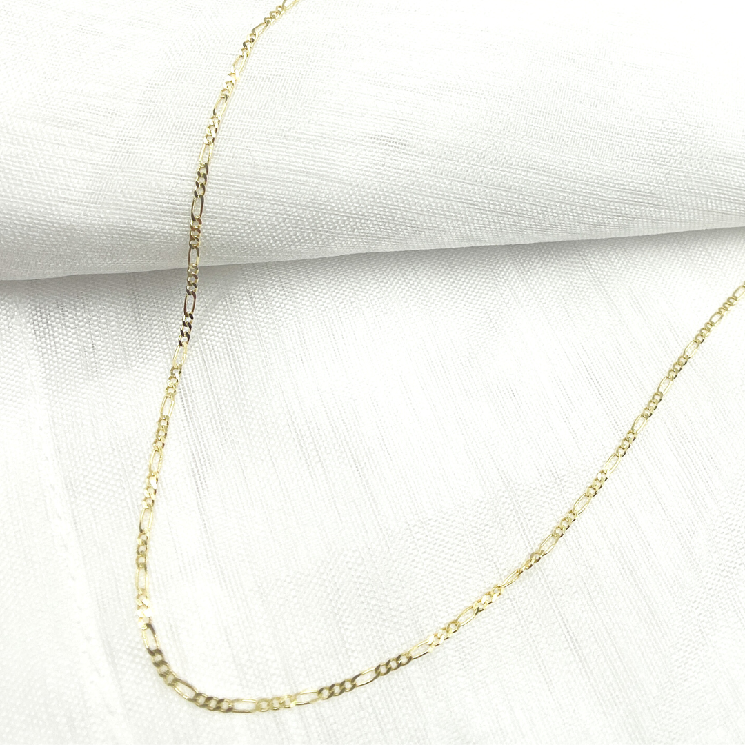 040GA3BGT2A8L001. 14K Solid Gold Flat Figaro Chain