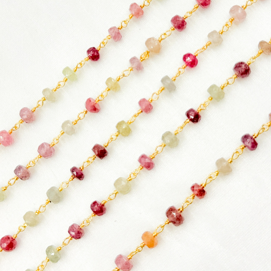 Multi Sapphire Gold Plated 925 Sterling Silver Wire Chain