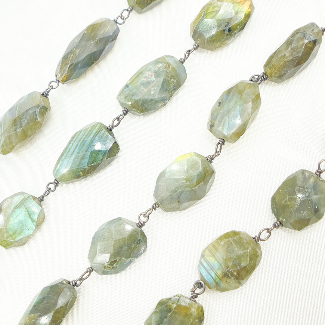 Labradorite Organic Shape Oxidized Wire Chain. LAB97