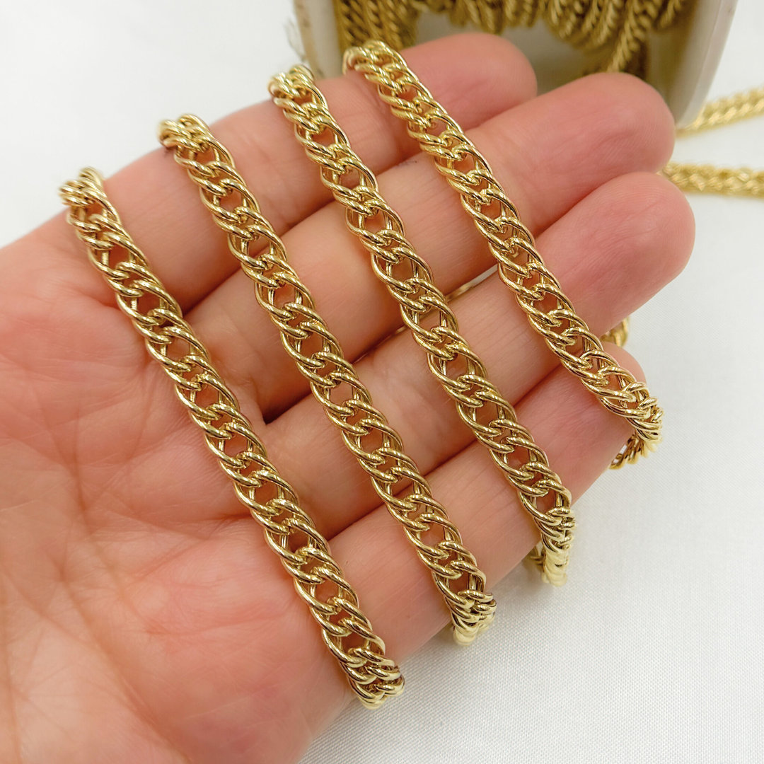 Gold Plated 925 Sterling Silver Hollow Double Curb Chain. V35GP