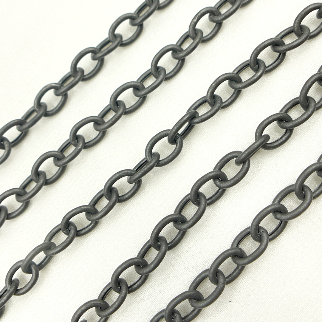Black Rhodium Matt Sterling Silver Smooth Cable Link Chain