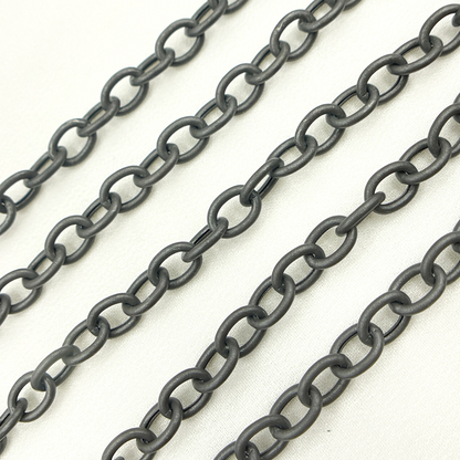 Black Rhodium Matt Sterling Silver Smooth Cable Link Chain