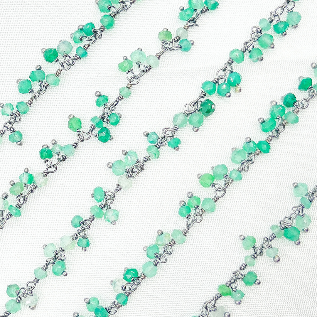 Green Onyx Cluster Dangle Oxidized Wire Chain.