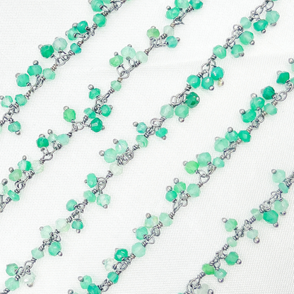 Green Onyx Cluster Dangle Oxidized Wire Chain.