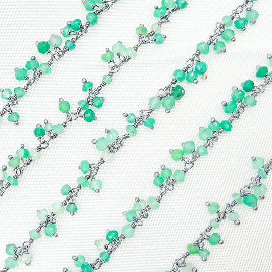 Green Onyx Cluster Dangle Oxidized Wire Chain.