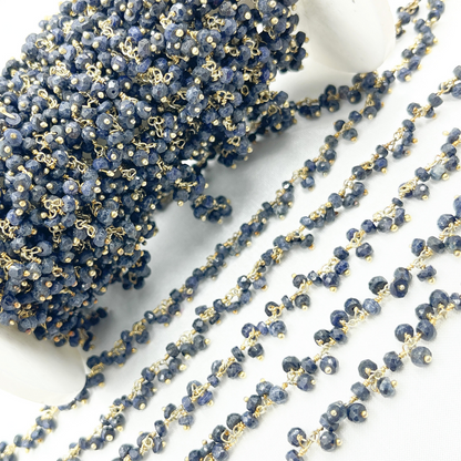 Dyed Blue Sapphire Cluster Dangle Gold Plated Wire Chain.