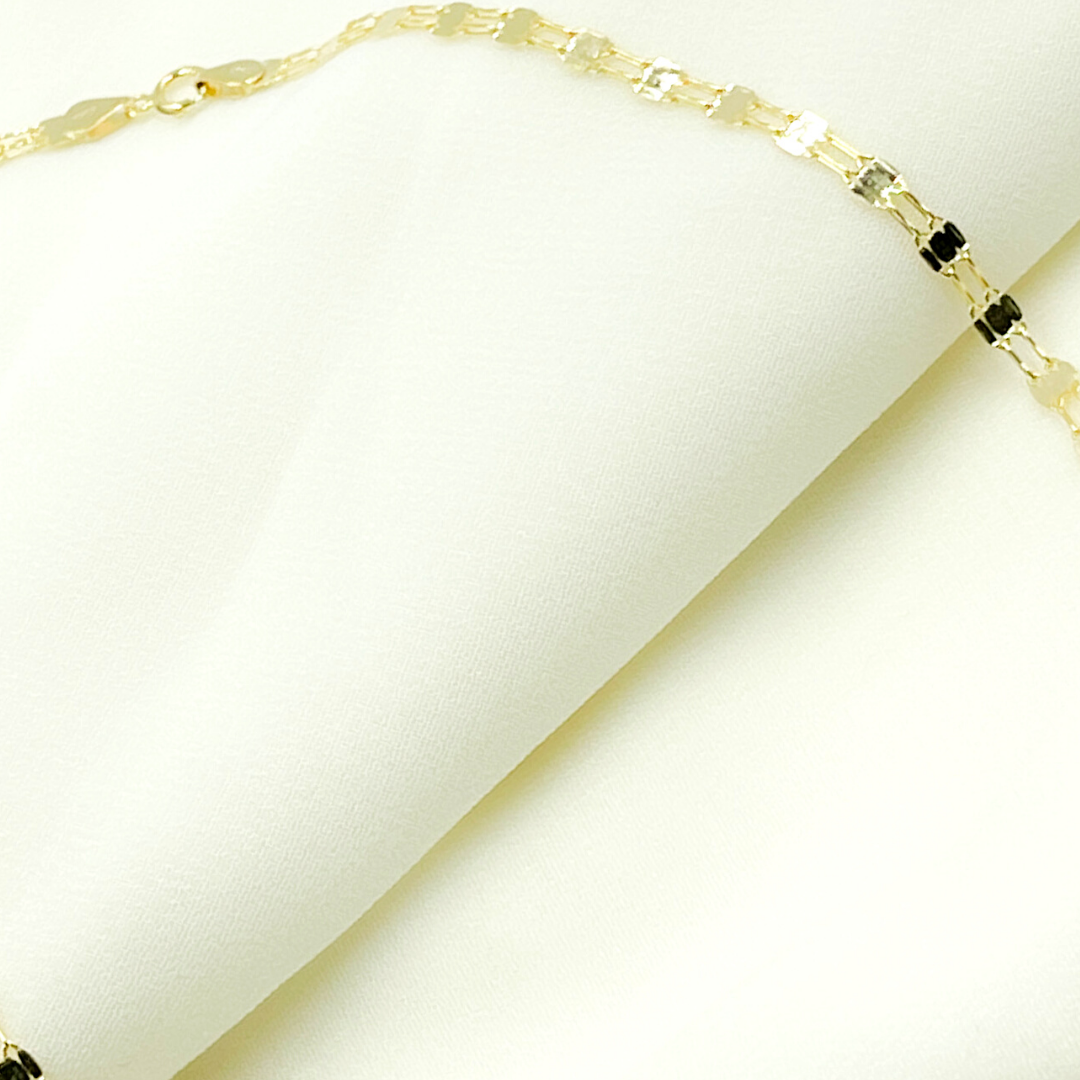 14K Solid Gold Double Flat Marina Link Chain